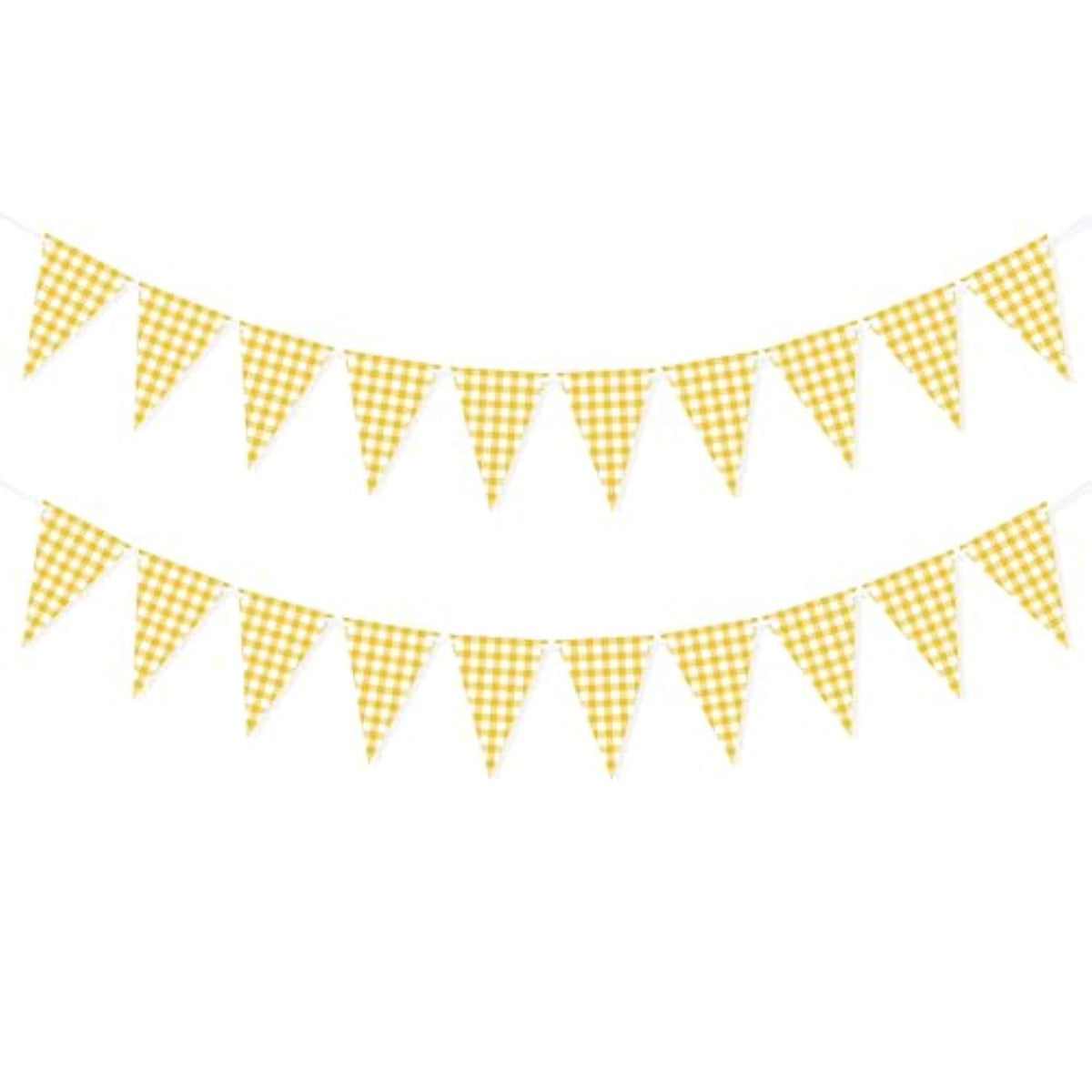 Yellow Gingham Banner For Picnic, Bbq Themed Party Decorations, Yellow And White Checkered Bunting Flag Garland For Lemon Wedding Baby Shower Birthday Party Supplies