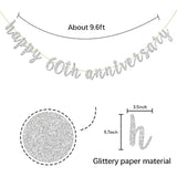 Glitter Silver Happy 60Th Anniversary Banner - Sixty Sign - Birthday And Wedding Party Bunting Decoration