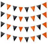 39Ft Black Orange Glitter Fabric Bunting Banner Triangle Flags for Party Decor