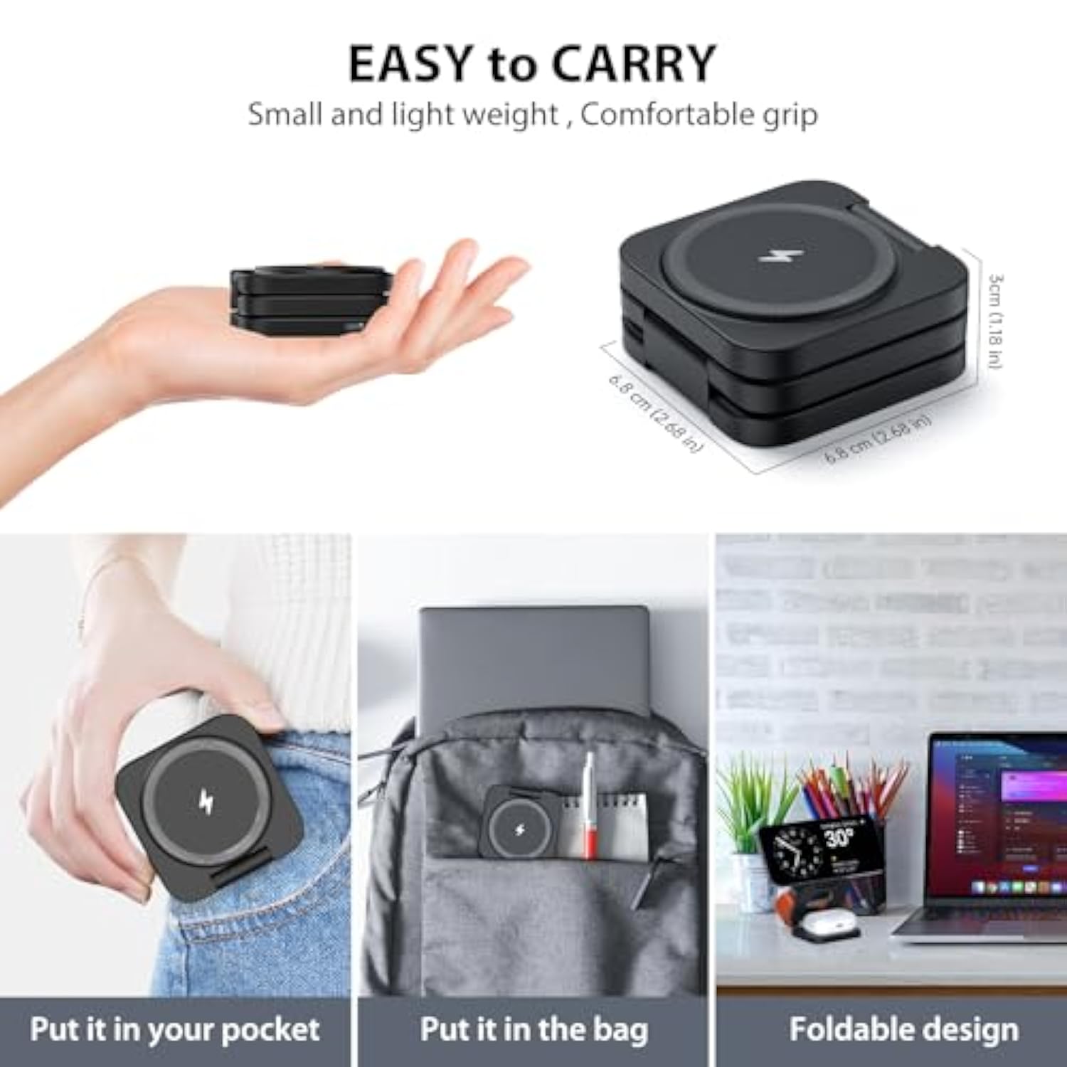 X55 Foldable 3 In 1 Charging Station For Apple Devices, 15W Fast Magnetic Wireless Charger, Magent Travel Charger Stand For Iphone 16 15 14 13 12 Series, 5W For Apple Watch, Airpods-Black