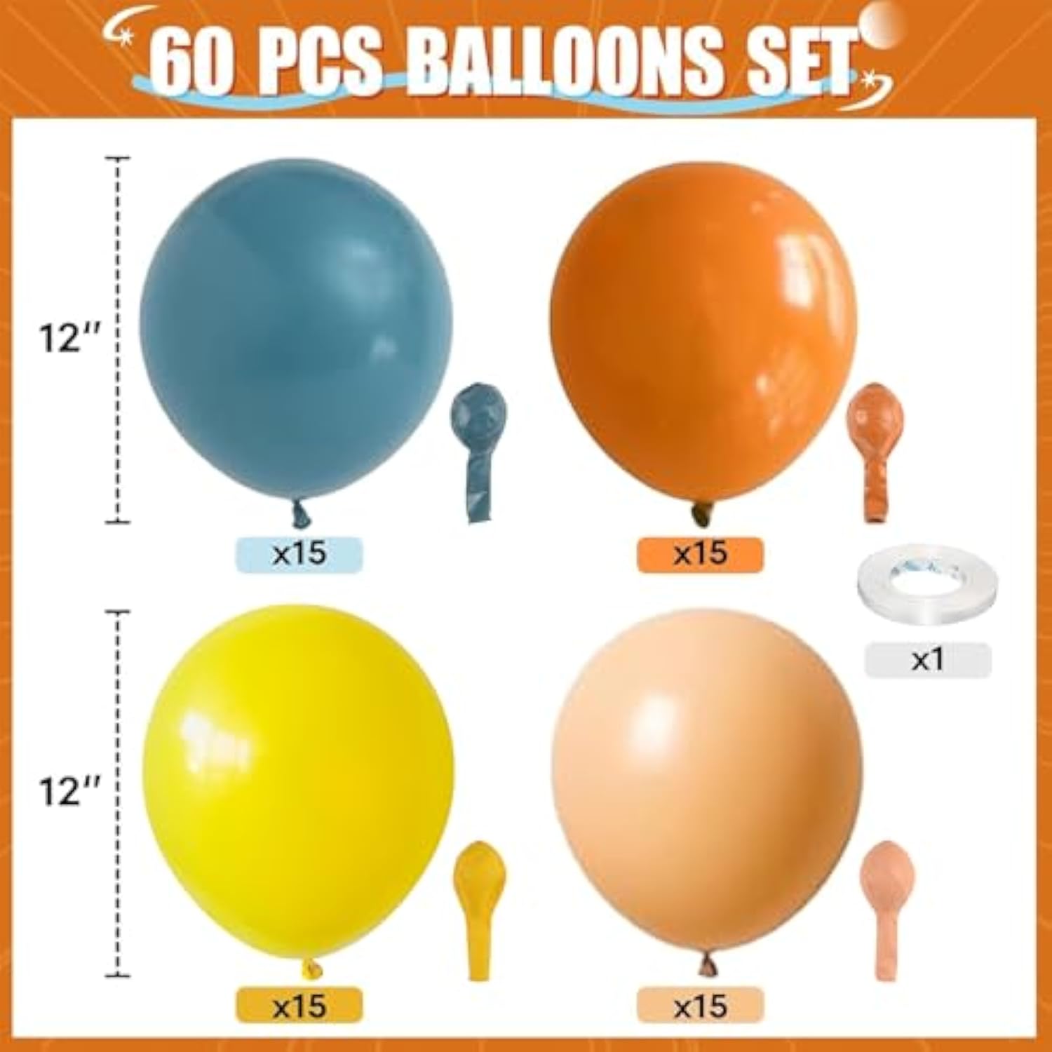 60 Pcs Retro Color Balloon Set: Boho Party Decor