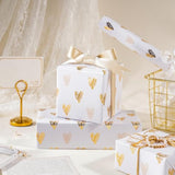 Heart Wrapping Paper Roll - Mini Roll - 17 Inch X 16.5 Feet - Gold Foil Heart Design For Valentines Day, Wedding, Bridal Shower, Birthday, Baby Shower