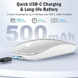 Bluetooth Wireless Laptop Mouse For Macbook Air Ipad Mac, 2.4G Rechargeable Computer Mouse With Jiggler Mode, Silent Optical 2 Mode Bluetooth 5.2/3.0 & 2.4G Usb-A/Type C Portable Mice, Silver