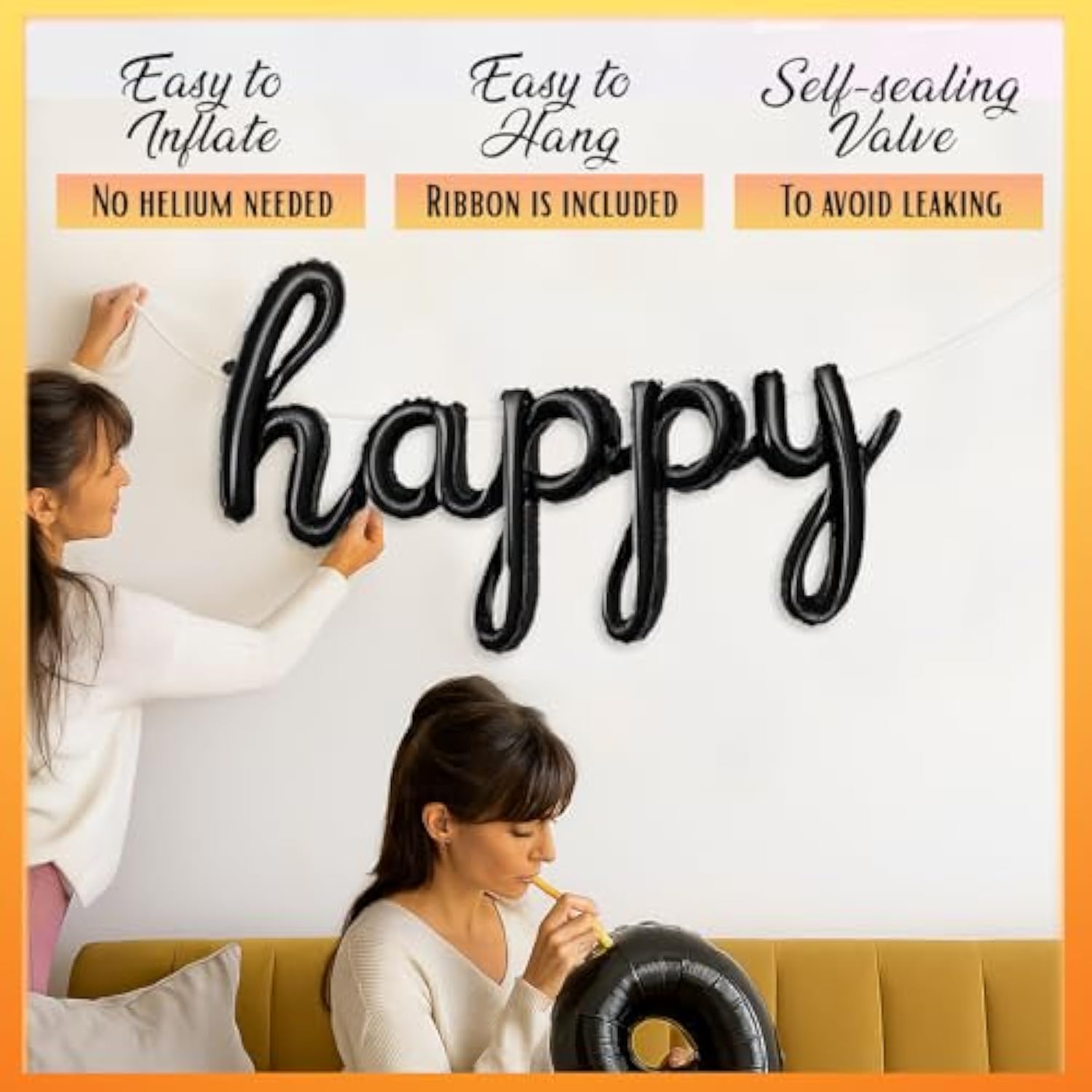 Rose Gold Happy Birthday Balloons Banner | Script/Cursive Rose Gold Letter Balloon Sign For Birthday Party Decor/Decoration | Foil Mylar Happy Birthday Banner