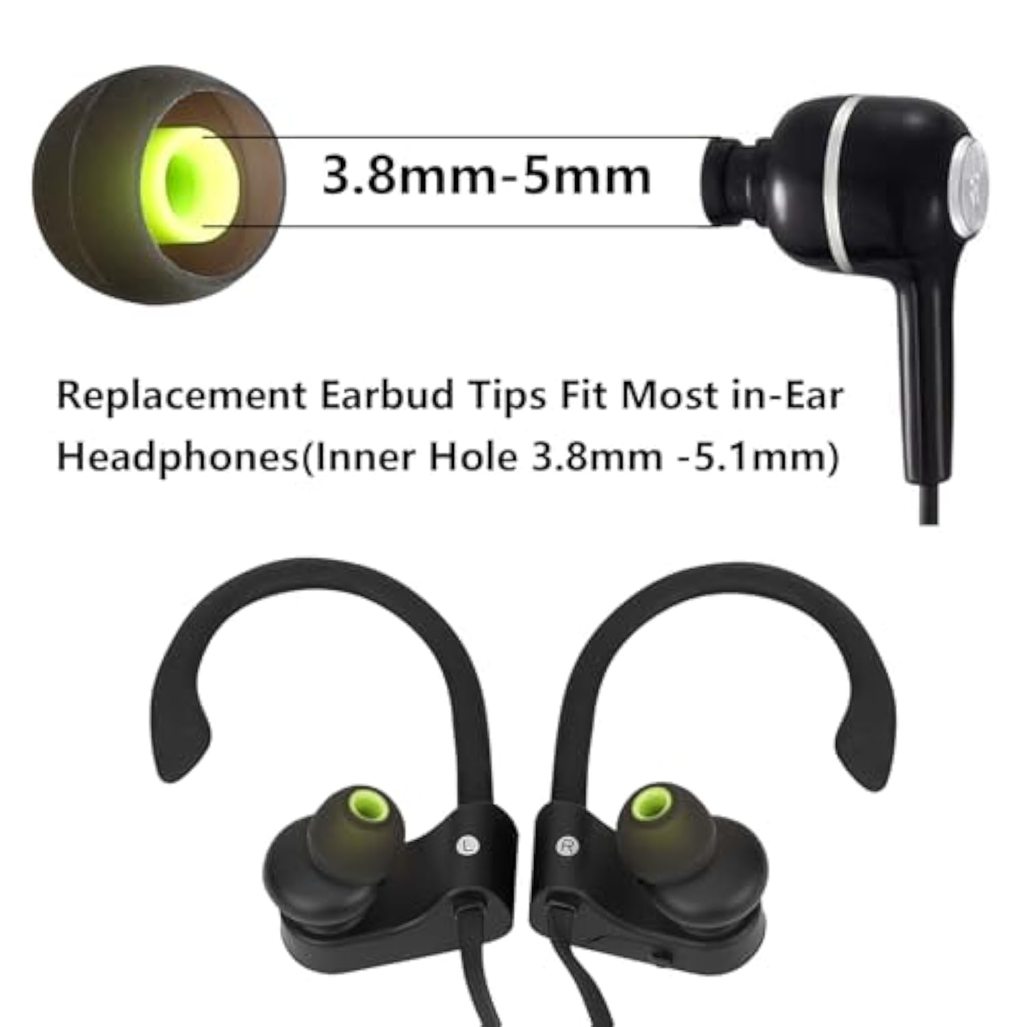 Silicone Replacement Earbud Tips Earbud Covers Ear Tips Fit For In-Ear Headphones (Inner Hole 3.8Mm -5.1Mm) Earbud Replacement Tips 9 Pairs