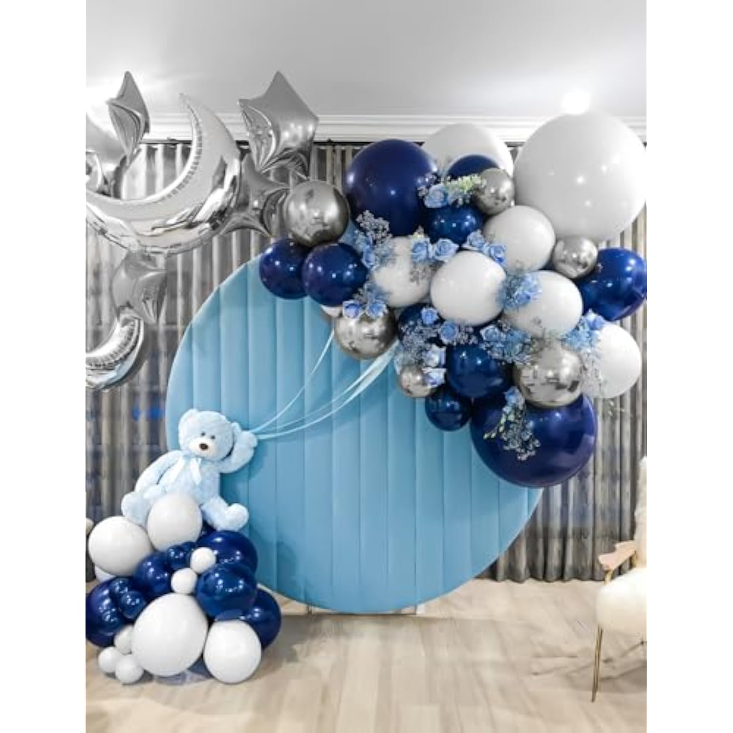 Navy Blue Balloon Arch Kit: Silver Confetti Party Decorations