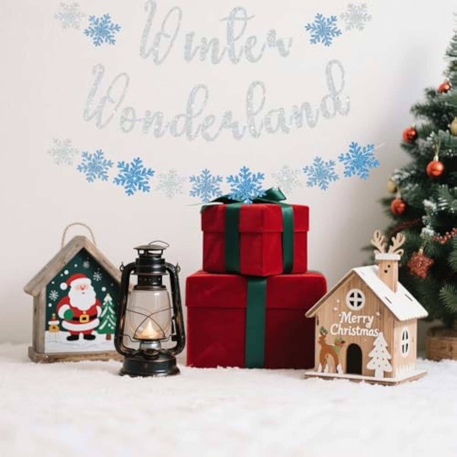 Winter Wonderland Banner, Pre-Strung Christmas Banner For Mantle, Glitter Snowflake Banner, Winter Wonderland Sign For Winter New Year Xmas Party Fireplace Hanging Supplies