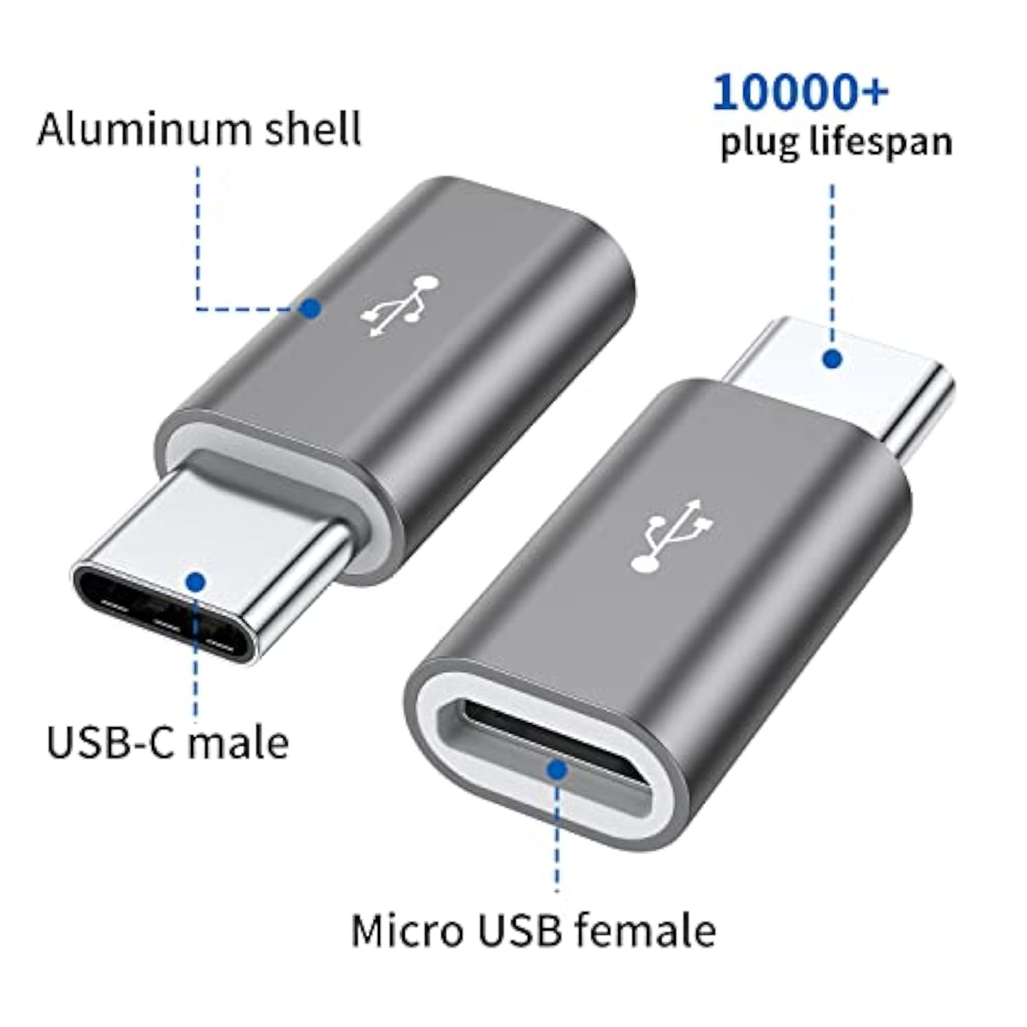 Micro Usb To Usb C Adapter,8-Pack Aluminum Usb Type C Adapter Convert Connector Compatible With Samsung Galaxy S10 S9 S8 Plus Note 9 8, Lg V40 V35 V30 V20 G7 G6,Pixel 2 Xl,Moto Z2 Z3(Gray)