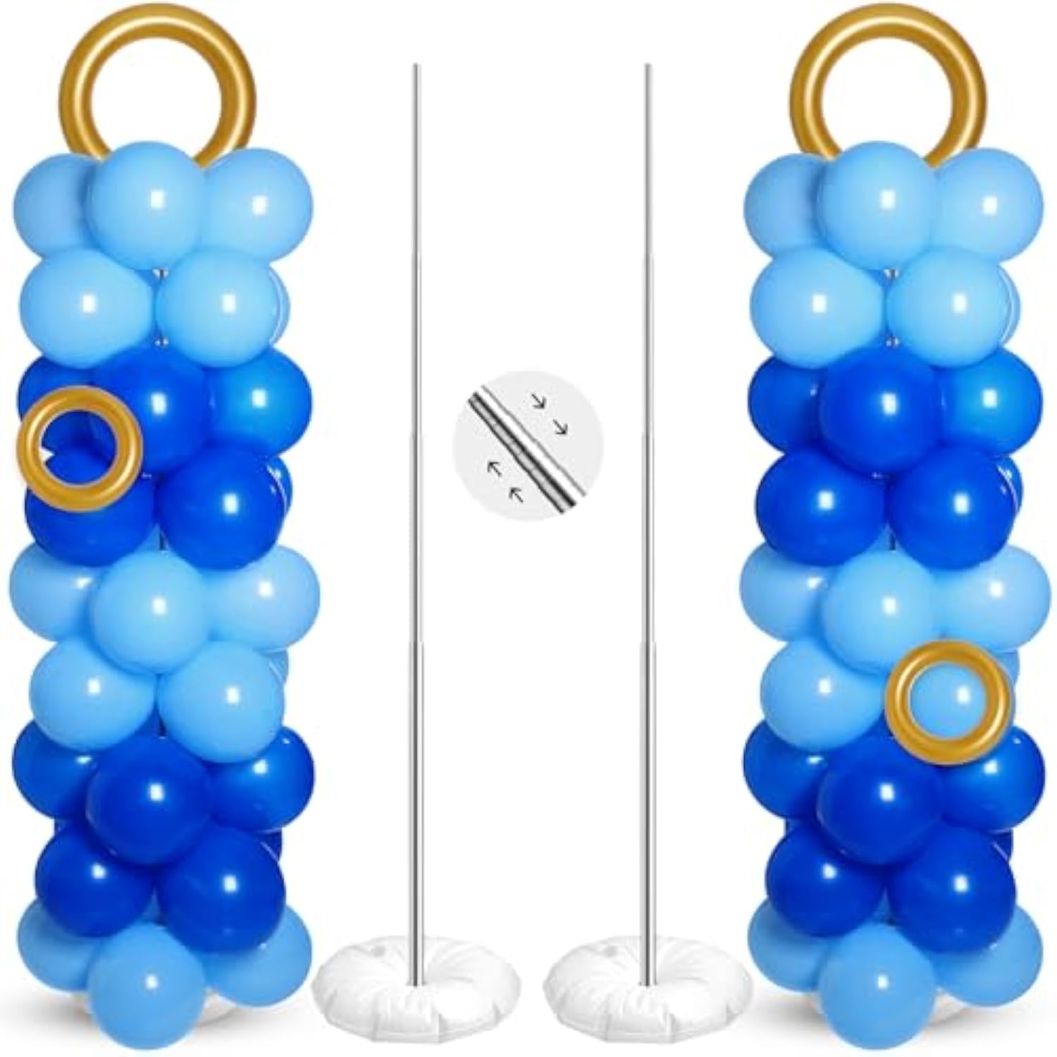 2 Sets Cartoon Hedgehog Theme Balloon Column Stand Kit 100 Pcs Adjustable Blue Balloon Tower Pillar With 4 Pcs Gold Circle For Carnival Circus Theme Birthday Party Decorations