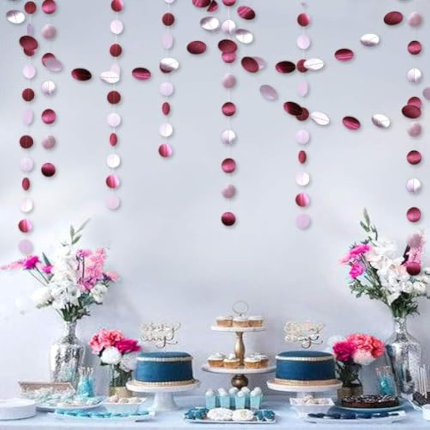 Pink Burgundy Circle Dots Garland Wedding Party Decoration Hanging Str