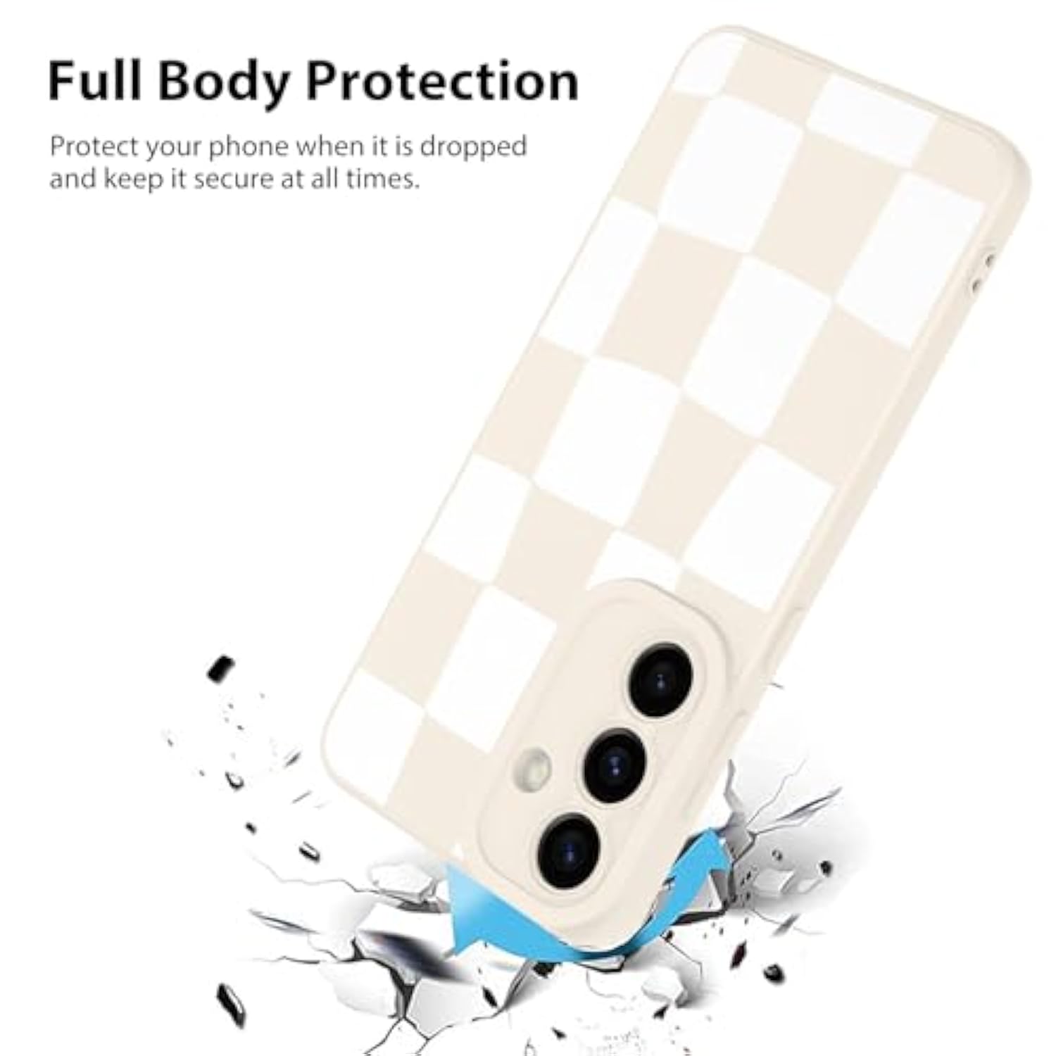 Compatible With Samsung Galaxy S25 Case, Silicone Checkered Cute Pattern, Camera Protection Soft Slim Phone Case For Girls Women -White