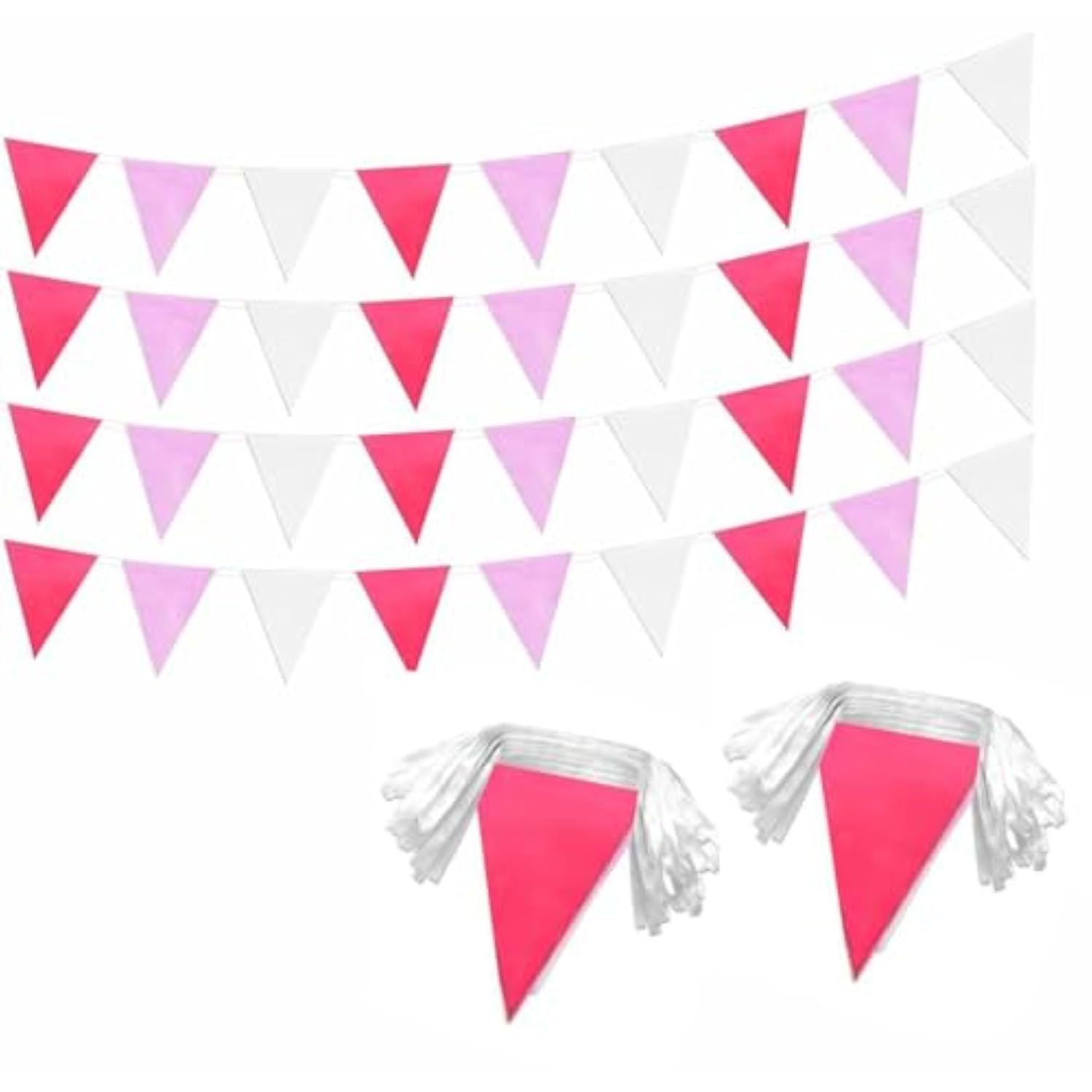 2 Pack Rose Red Pink White Pennant Banner Flags String Triangle Bunting Flag For Grand Opening Wedding Kids Birthday Baby Shower Outdoor Garden Hanging Decorations 60 Feet 60 Pcs