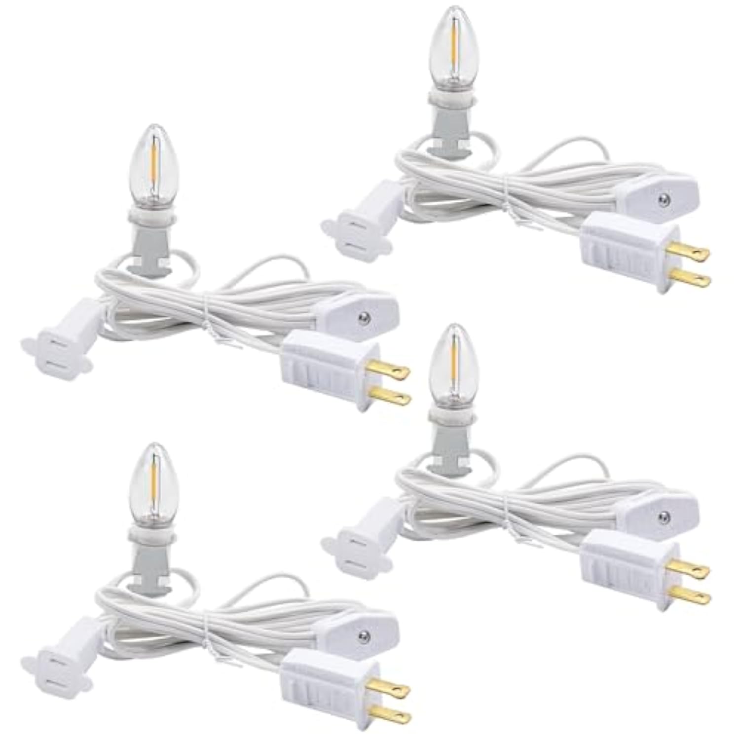 4 Pack Chainable Accessory Cord With C7 Led Light Bulbs, 6 Ft Indoor Blow Mold Light Cord With Male And Female Plugs For