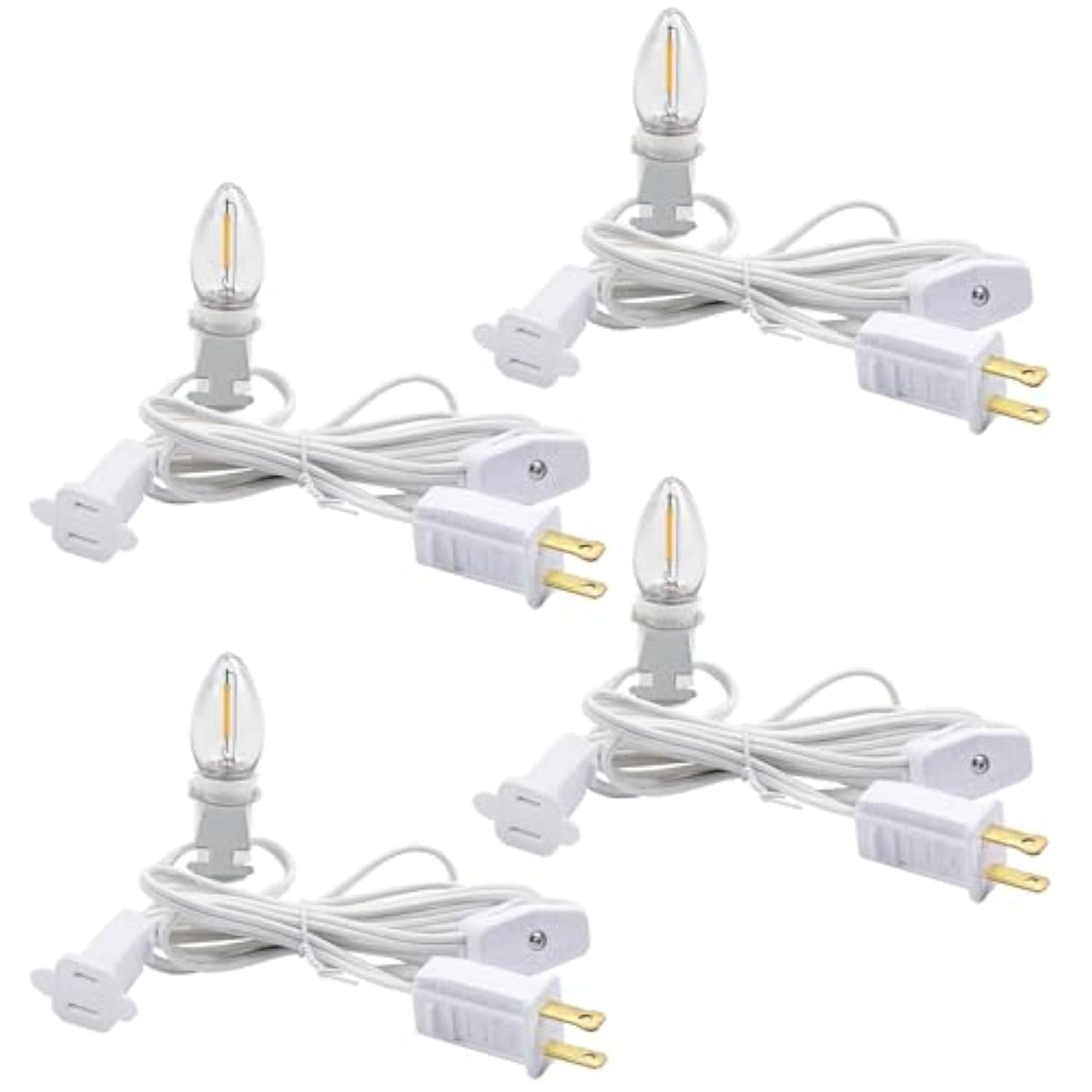 4 Pack Chainable Accessory Cord With C7 Led Light Bulbs, 6 Ft Indoor Blow Mold Light Cord With Male And Female Plugs For