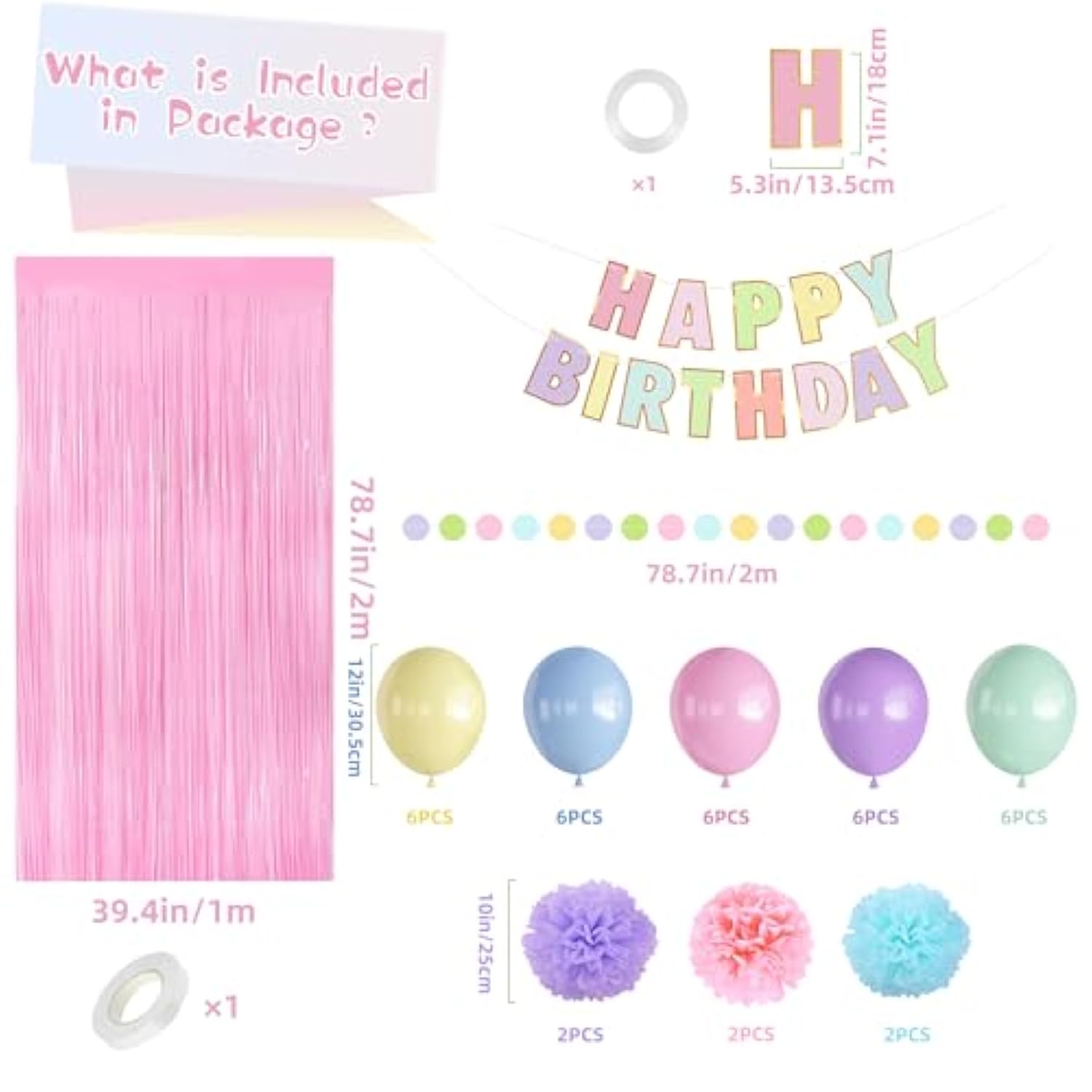 33pcs Macaron Birthday Kit with Balloons, Banner, Pom Poms & Streamers