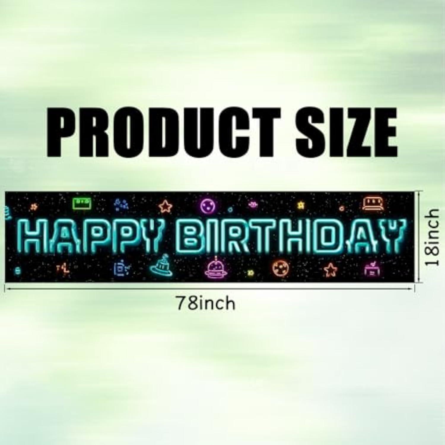 Happy Birthday Yard Banner - 78.7X17.7 Inch Neon Galaxy & Retro Arcade Icons Design, Outdoor/Indoor Giant Happy Birthday Yard Sign For Birthday Decor