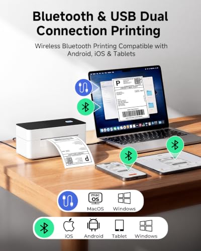 Bluetooth Thermal Label Printer 4X6, Compatible With Windows/Mac/Android/Ios, High-Speed 4X6 Label Printer For Usps, Ups, Ebay, Etsy, Shopify, Poshmark, Inkless Printing