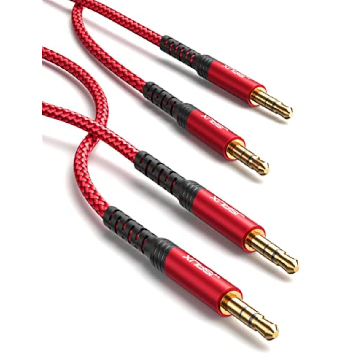 2 Pack Aux Cable, [4Ft/1.2M- Copper Shell, Hi-Fi Sound] 3.5Mm Trs Auxiliary Audio Cable Nylon Braided Aux Cord Compatible With Car/Home Stereos,Speaker,Headphones,Sony,Echo Dot,Beats - Red