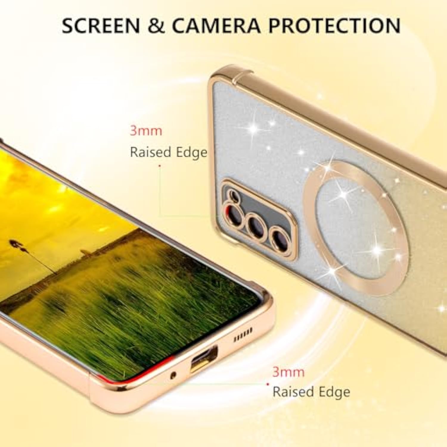 Clear Magnetic Case For Samsung Galaxy S20 Fe 5G With Gradient Glitter Peice(2 In 1), Luxury Plating Cute Transparent Bling Sparke Case For Women Girls,Shockproof Tpu Protector Cover-Gold