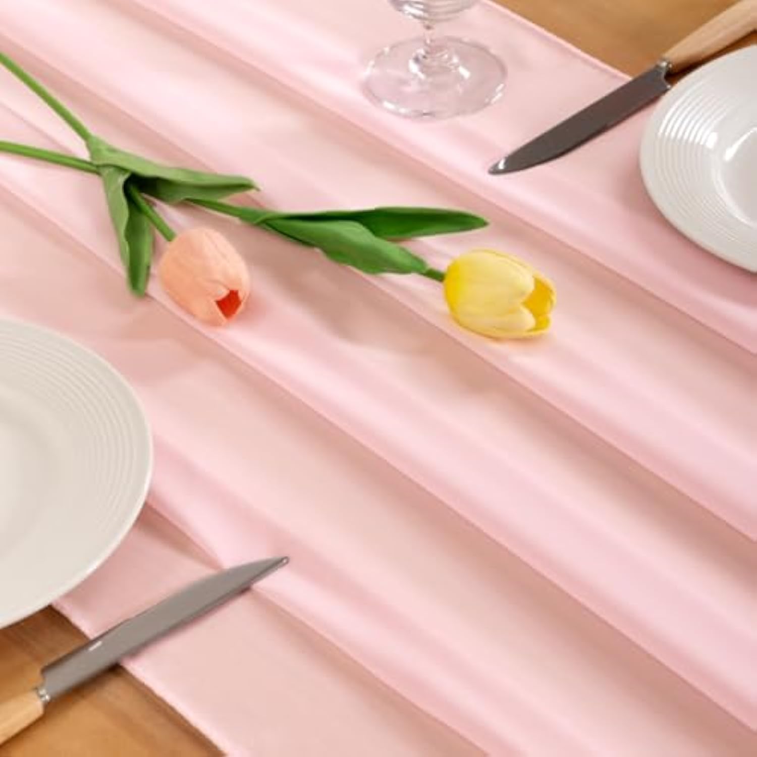 Blush Pink Chiffon Table Runner Easter Spring Boho Rustic 10Ft 29X120 Inches Wedding Centerpiece Runner Decor Sheer Bridal Shower Birthday Party Decorations