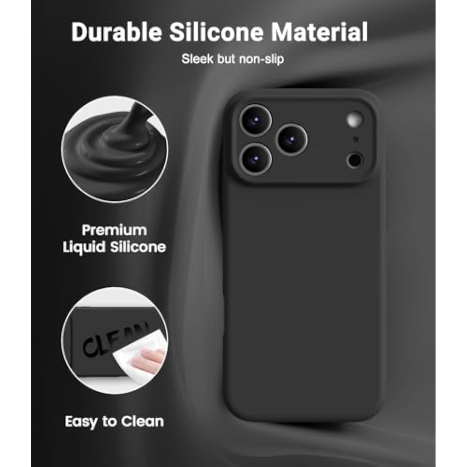 Magnetic Case for iPhone 17 Pro Max, Compatible with Magsafe, Classic Liquid Silicone Phone Case with Integrated Camera Control Button and Anti-Scratch Microfiber Lining, Black