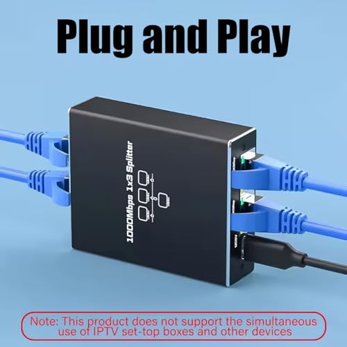 Ethernet Splitter High Speed Gigabit, 1000Mbps Ethernet Splitter 1 To 3[3 Devices Simultaneous Networking], Rj45 Splitter Adapter With Usb Power Cable, Internet Splitter For Cat5E/6/7/8 Cable