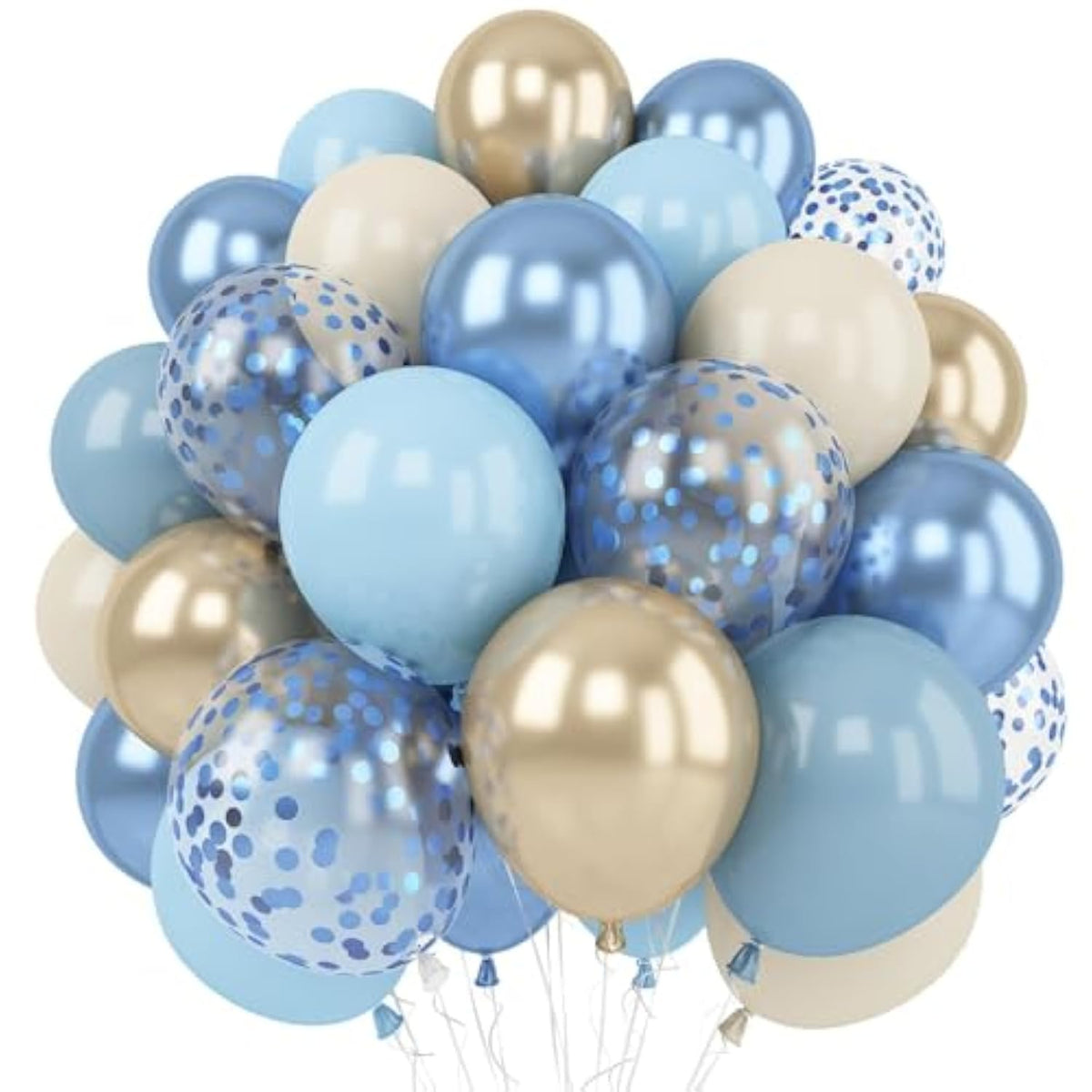 Dusty Blue Gold Balloons, 60 Packs 12 Inch Dusty Baby Blue Chrome Gold Blue Confetti Balloon Sand White Balloon For Boy Baby Shower Decorations Bridal Shower Gender Reveal Birthday Party Supplies