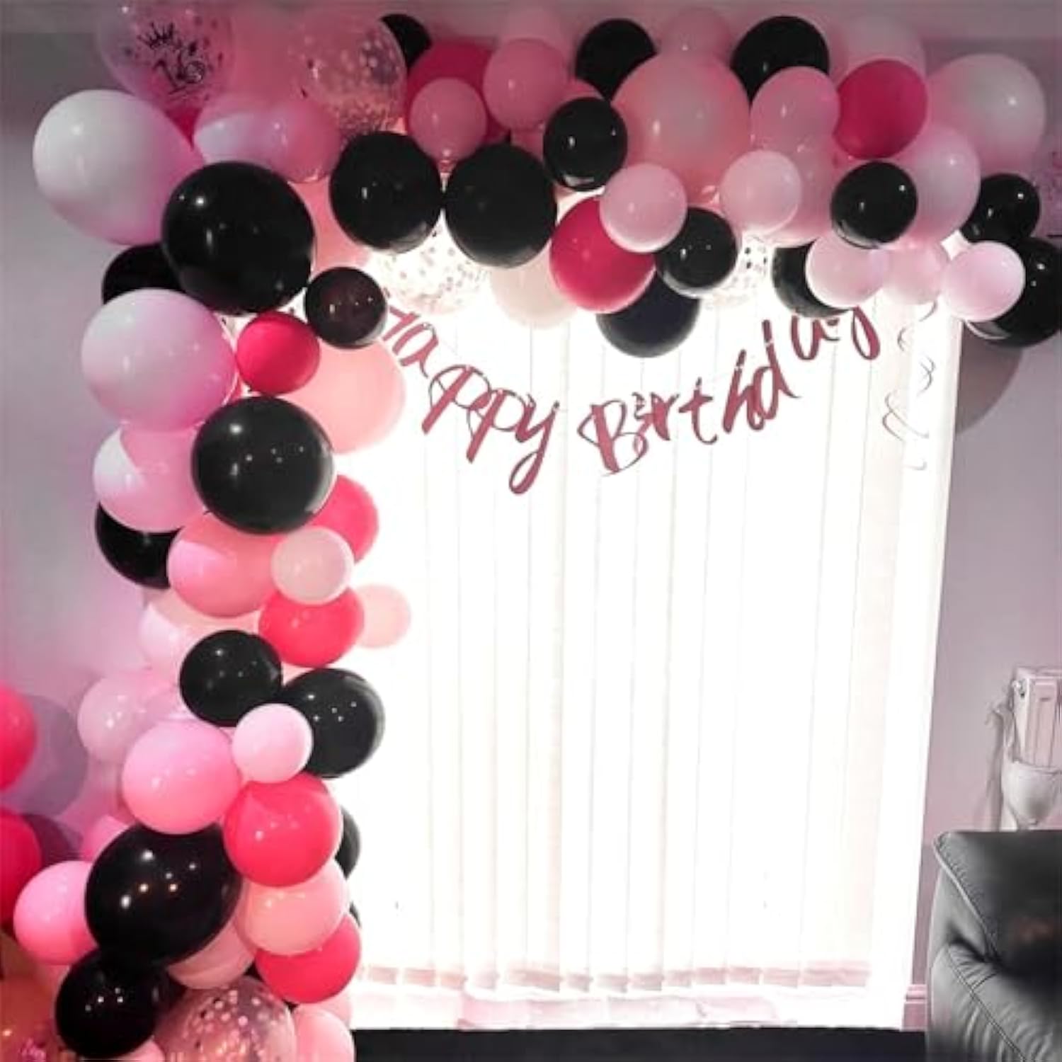 Pink And Black Balloon Garland Kit, 114 Pcs Hot Pink Pastel Pink Black White Confetti Latex Balloons Balloon Arch For Girls Women Cartoon Birthday Wedding Baby Bridal Shower Party Decorations