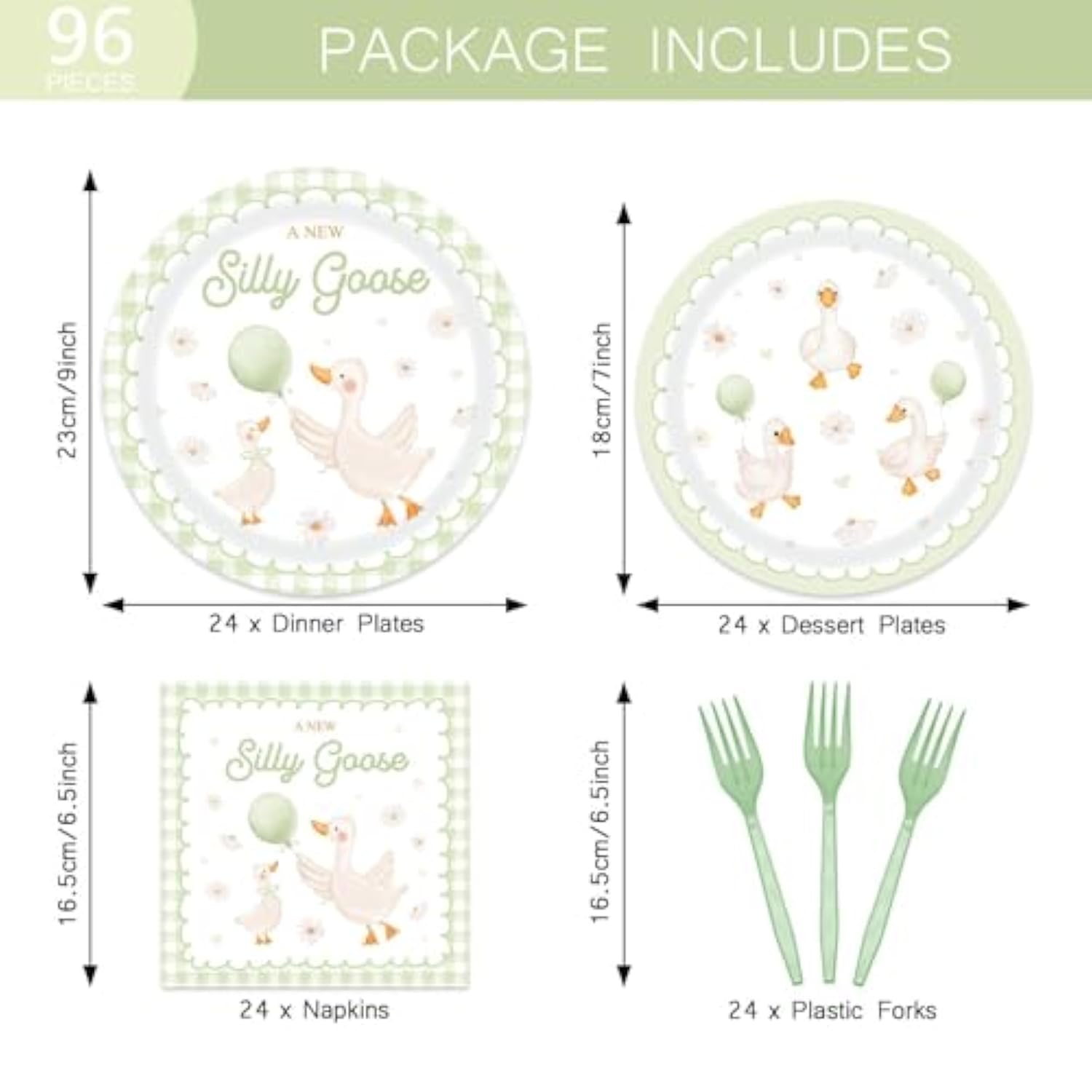 96Pcs A New Silly Goose Baby Shower Tableware Kits Goose Theme Disposable Paper Plates And Napkins Set For 24 Guests Farm Animal Baby Shower Supplies For Girls Boys