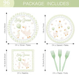 96Pcs A New Silly Goose Baby Shower Tableware Kits Goose Theme Disposable Paper Plates And Napkins Set For 24 Guests Farm Animal Baby Shower Supplies For Girls Boys