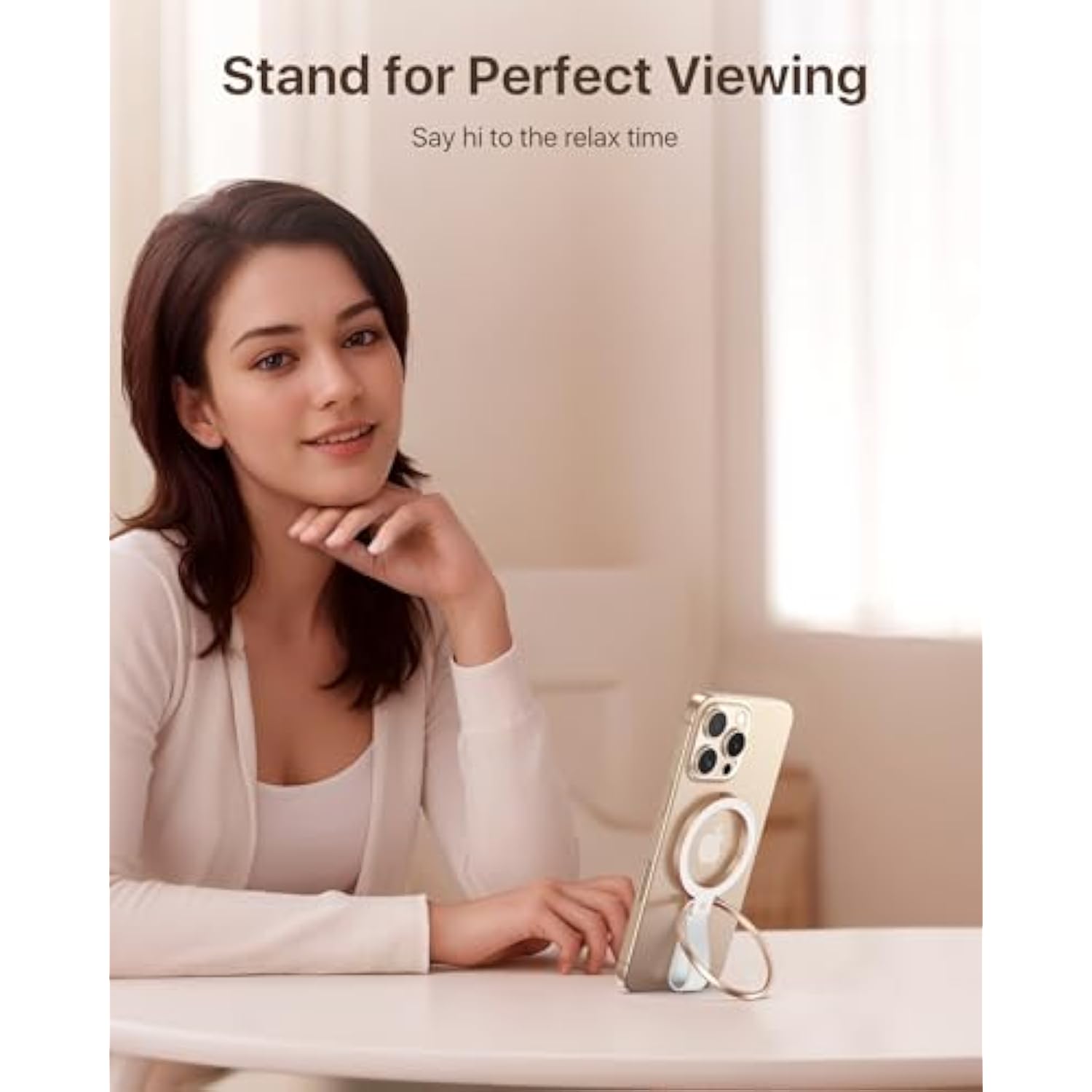 [2025 Unrivaled Stability] Magnetic Phone Grip Holder For Magsafe Ring Stand Holder Kickstand Compatible With Magsafe Accessories For 16 Pro Max Plus 15/14/13/12&Android,Rosegold