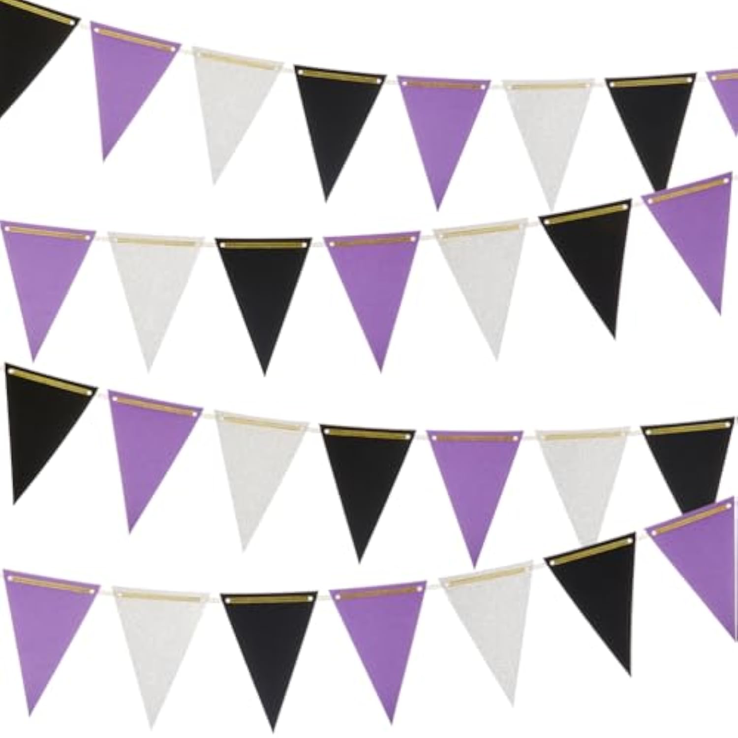 Purple Black And Silver Pennant Banner Paper Bunting Hanging Decoration For Graduation Birthday Retirement Halloween Party, Pack Of 30 Counts Pennant, 20 Feet