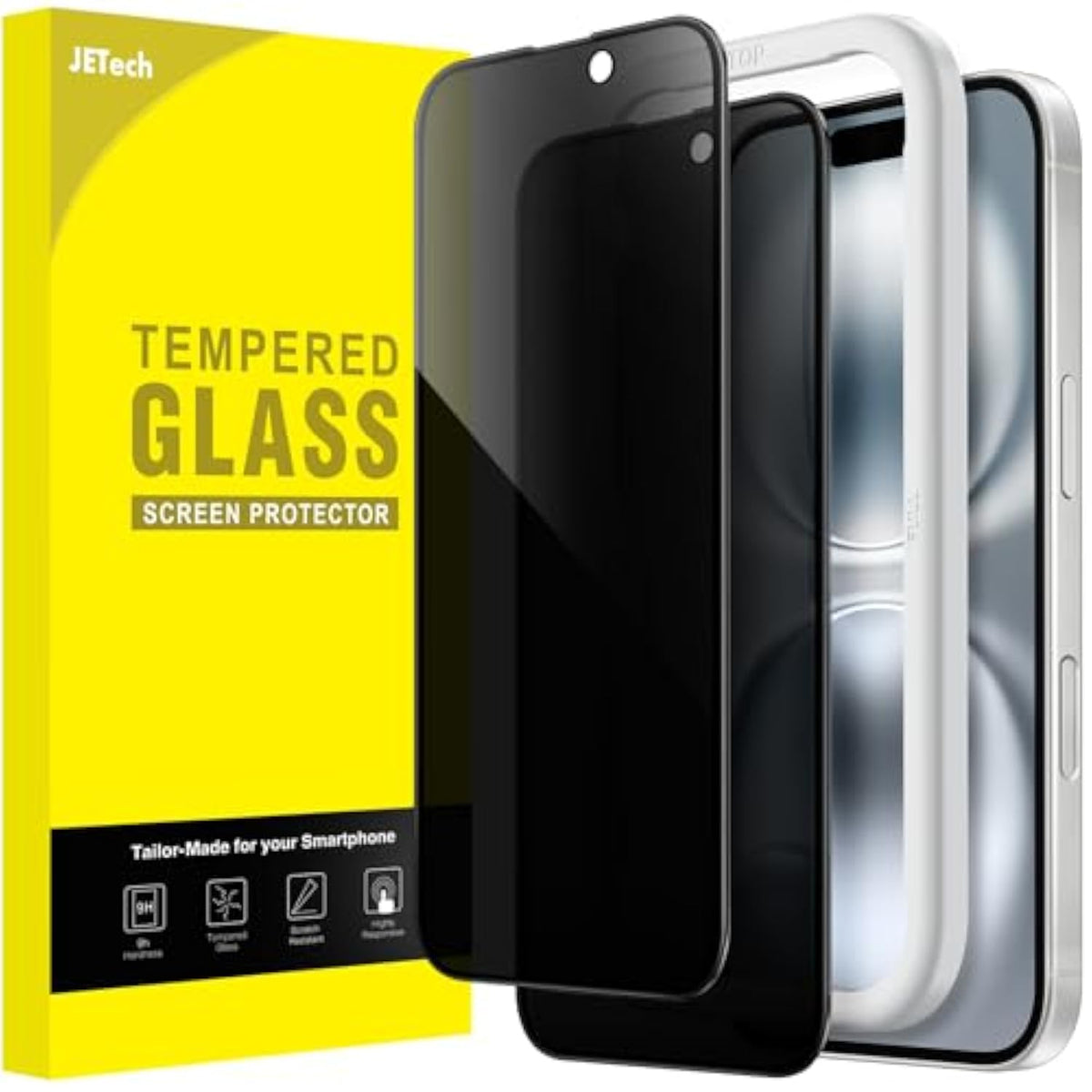 JETech Privacy Full Coverage Screen Protector for iPhone 16 6.1-Inch, Black Edge Anti-Spy Tempered Glass Film with Easy Installation Tool, Case-Friendly, 2-Pack