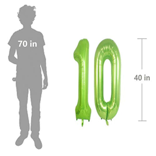 Green Foil 40 In 10 Helium Jumbo Number Balloons, 10Th Birthday Decora