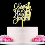 Cheers to New Year 2026 Cake Topper Mirror Gold Acrylic Champagne Stars