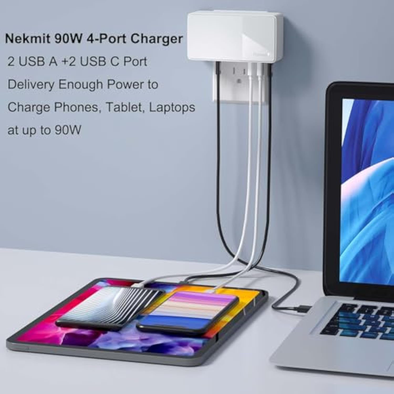Usb C Charger, 90W 4 Port Power Delivery Pd 3.0 Pps Fast Charger, For Macbook, Dell Xps 13, Iphone 14/14 Pro/13/13 Pro/12/12 Mini/12 Pro/12 Pro Max, Galaxy S22/S21/S20/S10, Ipad Pro, Pixel