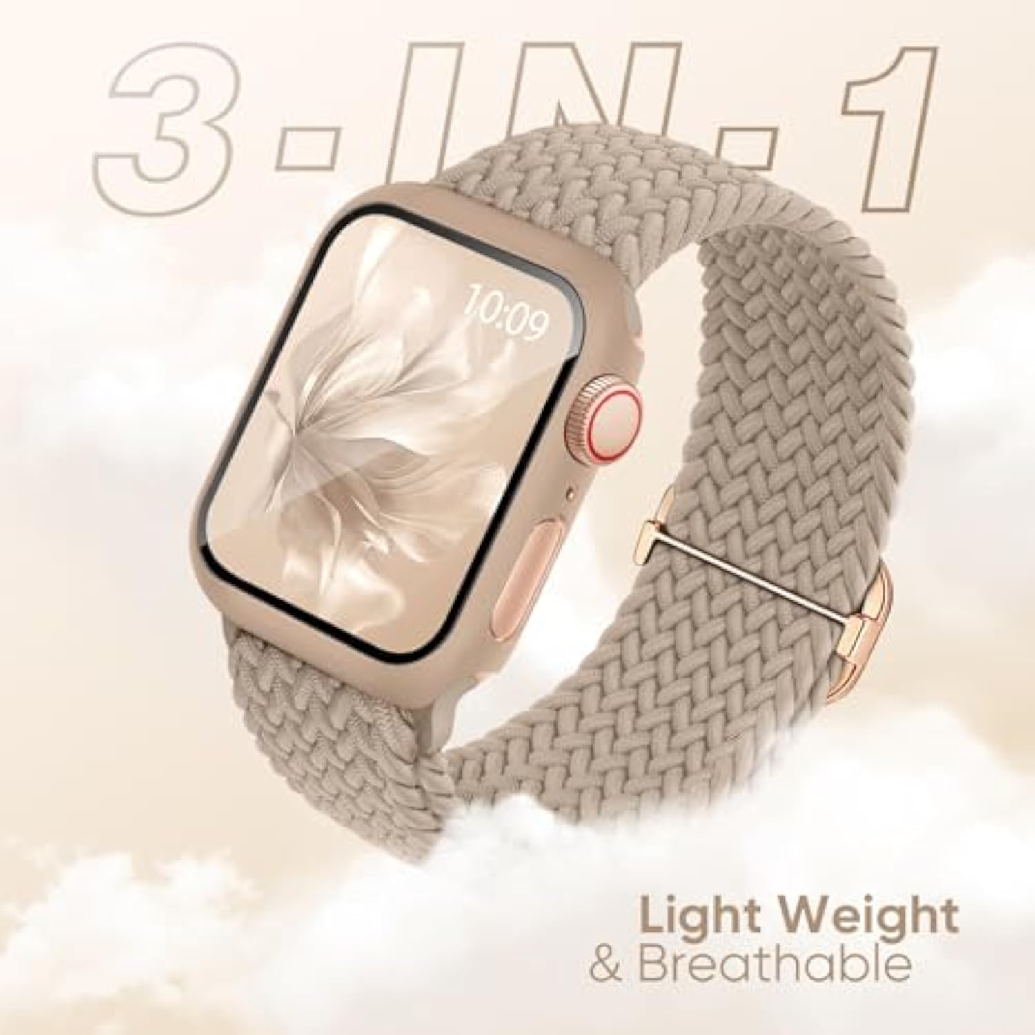Braided Stretchy Band Compatible For Apple Watch Band And Case 40Mm 41Mm 42Mm 44Mm 45Mm 46Mm, Nylon Elastic Solo Loop And Protective Cover With Screen Protector For Iwatch Series 10 9 8 7 Se 6 5 4 3