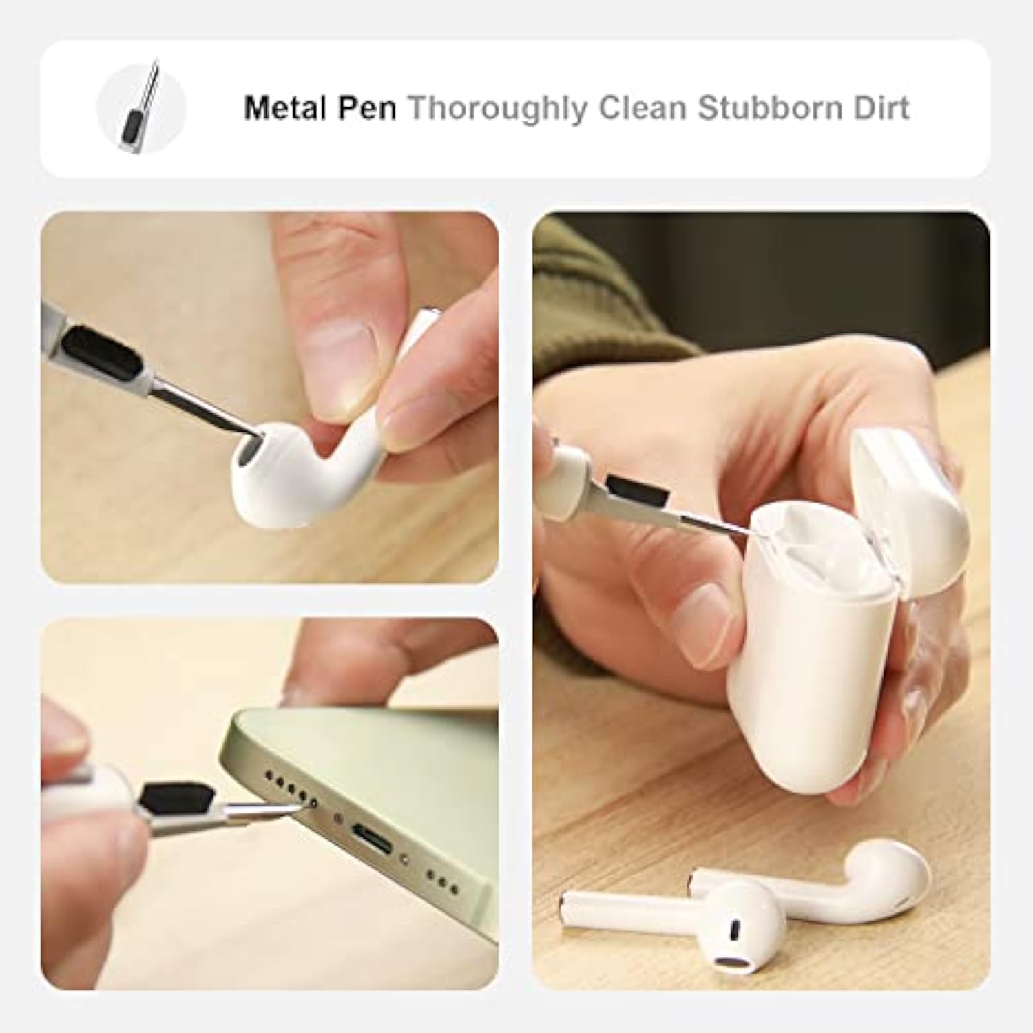 AirPods Pro Cleaning Kit, Multi-Function Pen, Brush, Sponge, Case Cleaner, White