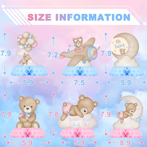 Gender Reveal Party Decorations, Blue Pink Bear Honeycomb Centerpieces, Baby Shower Table Decorations, What Will Baby Be Bear Theme Party Supplies
