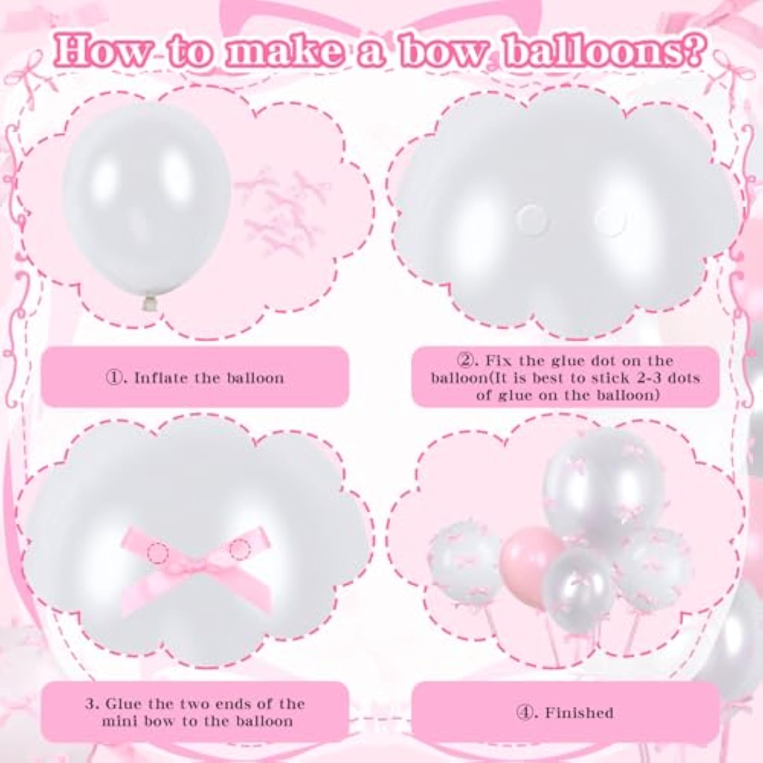 Pink Bow Balloons, 32Pcs 18" 12" Pink Balloons & 100Pcs Mini Pink Ribbon Bows, Diy Bow Balloons For Bow Birthday Baby Shower Decorations, Tying The Knot Bridal Shower Bachelorette Decor