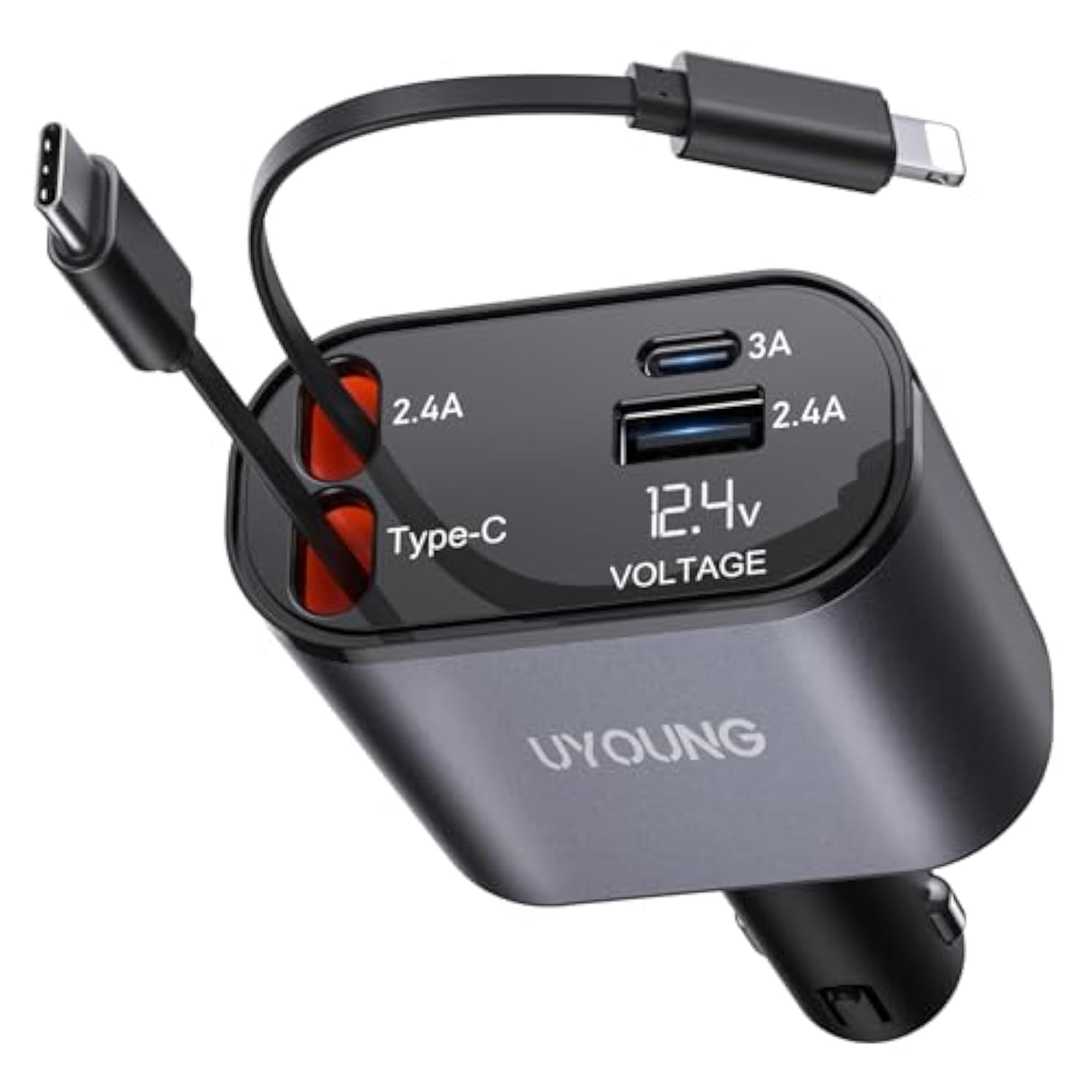 Iphone Car Charger, Retractable Fast Car Phone Charger 100W For Carplay, 4 In 1 Car Charger Adapter With 2 Cables 31.5 Inch And 2 Usb Ports, Compatible With Iphone 16/15/14/13/12/11 Pro/Samsung