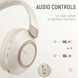 Bc6 Wireless Over Ear Headphones, 50H Playtime Foldable Lightweight Bluetooth Headsets, Deep Bass, Builtin Microphone, Memory Foam Earmuff, For Travel, Home Office (Beige White)
