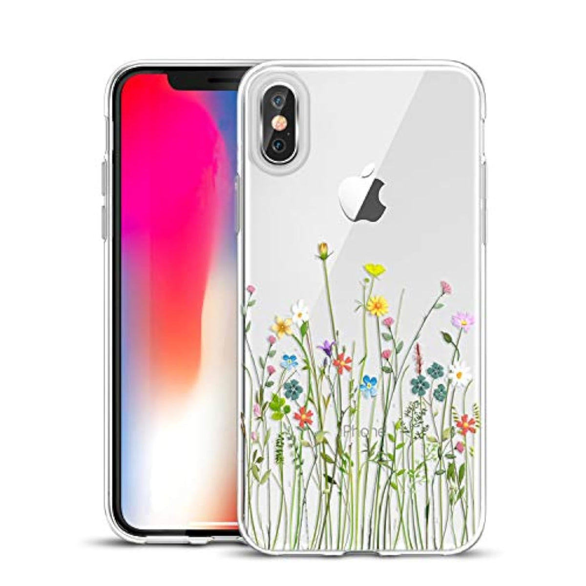 Case Compatible With Xs X Case Clear With Design Slim Protective Soft Tpu Bumper Embossed Pattern Protective 5.8 Inch (Flower Bouquet)