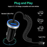 Android C Type Usb C S25 Edge Car Charger Fast Charging For Samsung Galaxy S25 Ultra/25 Plus/S24 Ultra/S23/S22/A56/A36/A26/A16/A06/A54/A53/A35/A55/A05S, Car Adapter Plug 3.4A+3Ft Coiled Usb C Cable