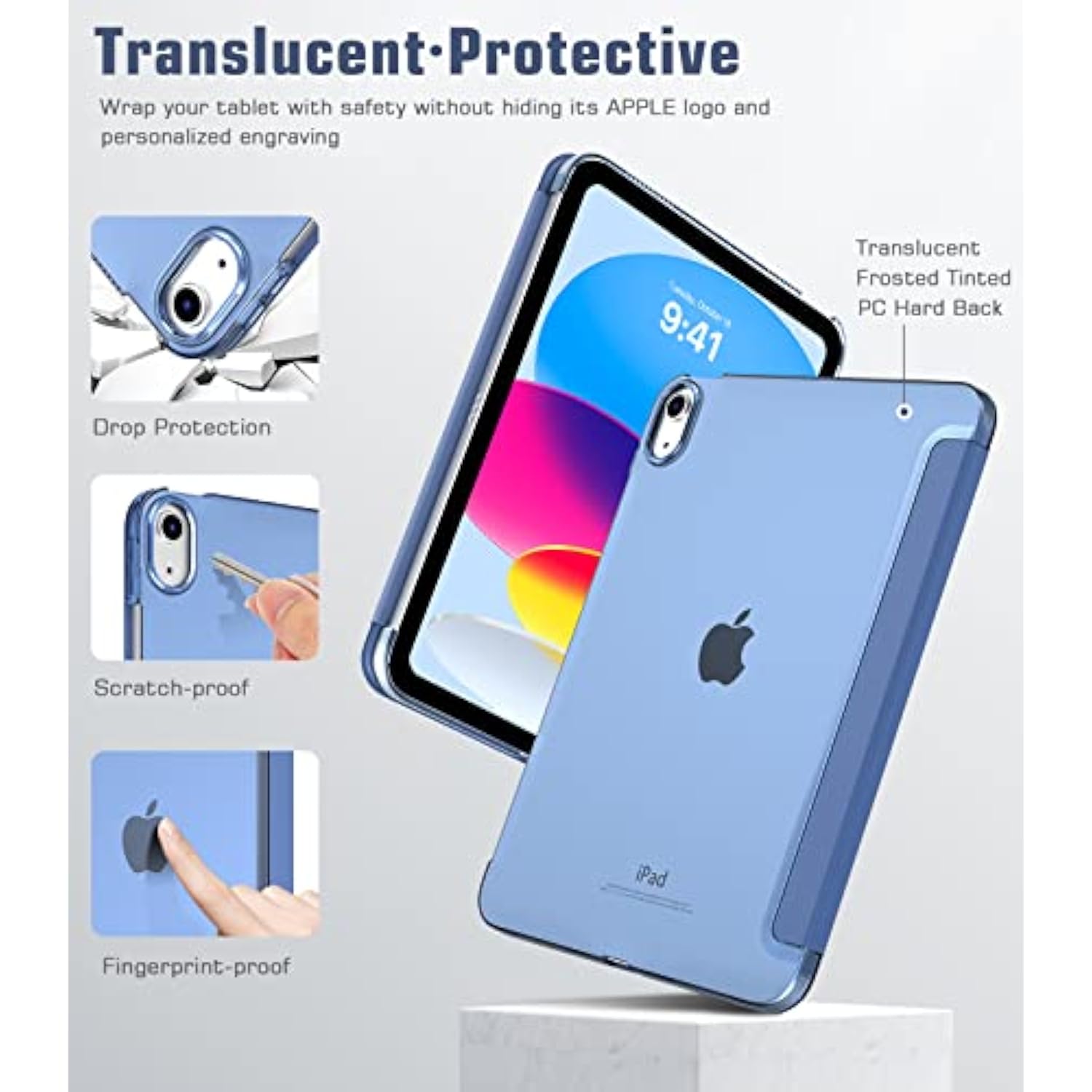 Case For (A16) 11Th Generation 11 Inch 2025/ 10Th Generation 10.9 Inch 2022, Slim Stand Cover With Hard Translucent Back, Support Touch Id, Auto Wake/Sleep, Abyss Blue