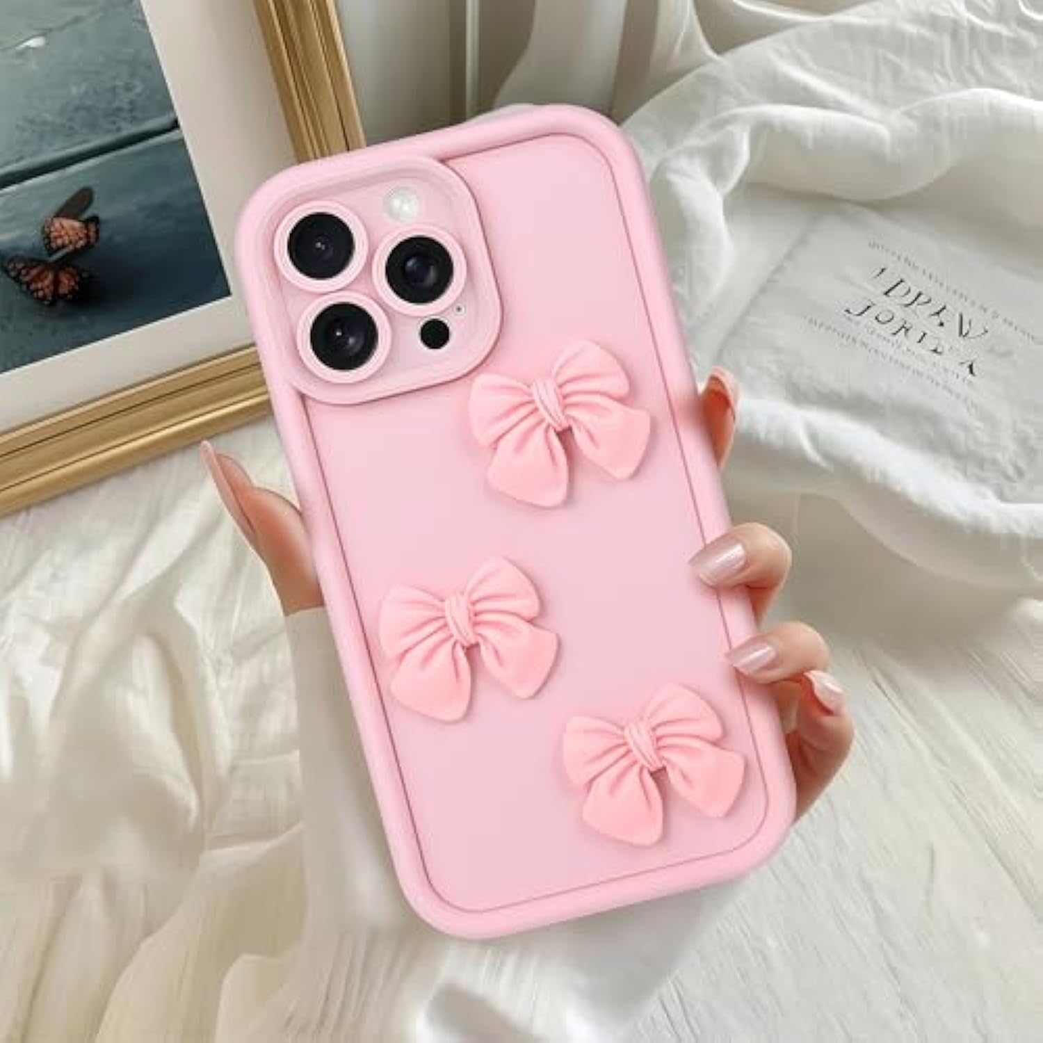 Cute Cases For Iphone 11 Pro Max, Pink 3D Bowknot Design Soft Shockproof Protective Phone Cover For Girls Women