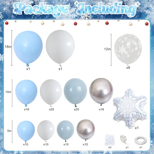 Blue Snowflakes Balloon Arch Kit 130Pcs Dusty Blue White Silver Christmas Balloon Garland Kit with Snowflakes Foil Balloons Xmas Winter Onederland Ice Theme Snow New Year Holiday Party Decorations