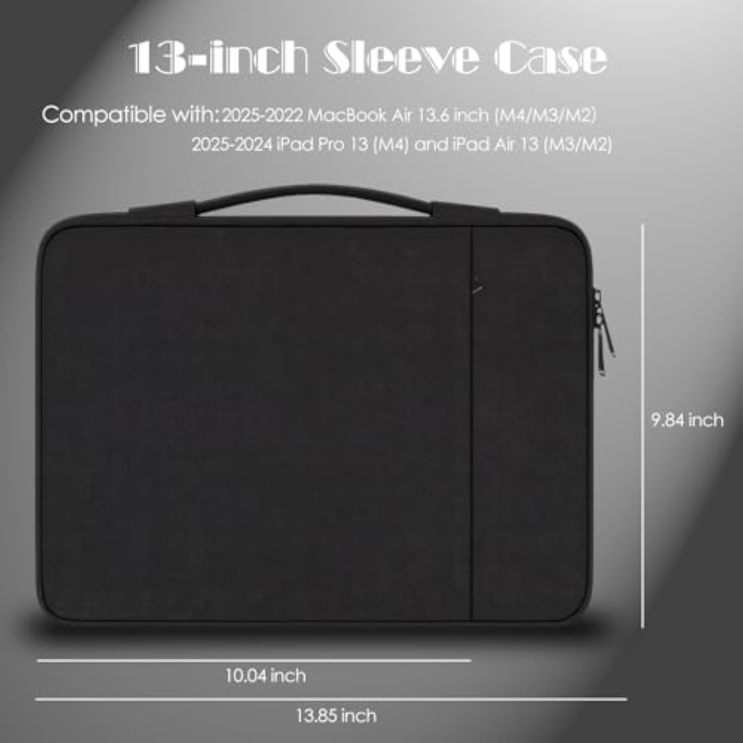 13-Inch Laptop Sleeve Case For 2025-2024 Macbook Air 13.6-Inch M4/M3 Chip & Ipad Pro M4 13-Inch Accessory Traveling Water-Resistant Bag Multifunctional Portable Carrying Sleeve Case (Black)
