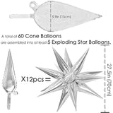 60 Pcs Star Balloons 12 Spike Foil Explosion Party Decoration Balloons For Christmas New Year Eve Birthday (Silver)