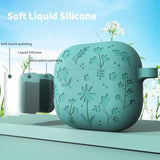 Flora Engraved Case For Airpods 4 Cover Shock-Proof Protective Silicone Case With Keychain For Apple Airpods 4Th Generation 2024 Released (Forest Green)